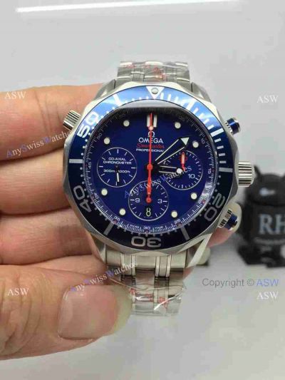 Copy Swiss Omega Seamaster Chronograph Watch SS Blue Dial